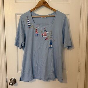 The Quacker Factory LightHouse Embellished Sailor Cotton Womens Top Large